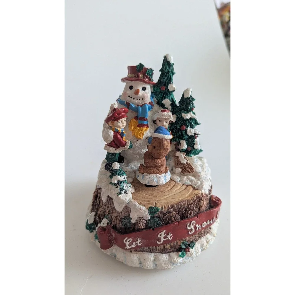 Vintage Let It Snow Musical Snowman Figurine Christmas Holiday Decor Wind Up